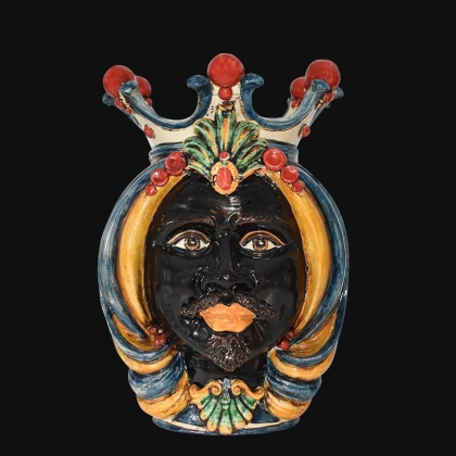 Ceramic Head of Sicily h 38 blu and orange male - Sofia Ceramiche artistic Ceramics