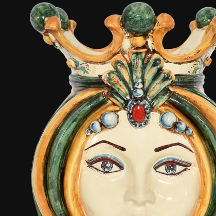 Testa h 38 in verde e arancio femmina - Ceramiche Di Caltagirone Sofia