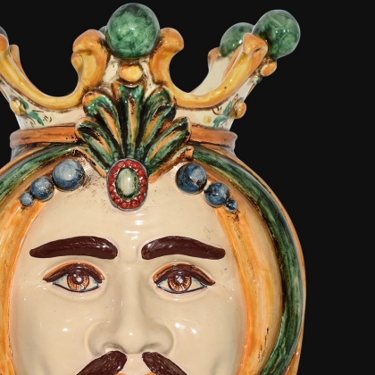 Ceramic Head of Sicily h 38 green and orange male - Sofia Ceramiche artistic Ceramics