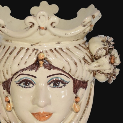 Testa h 25 con melagrane in avorio donna - Ceramiche di Caltagirone