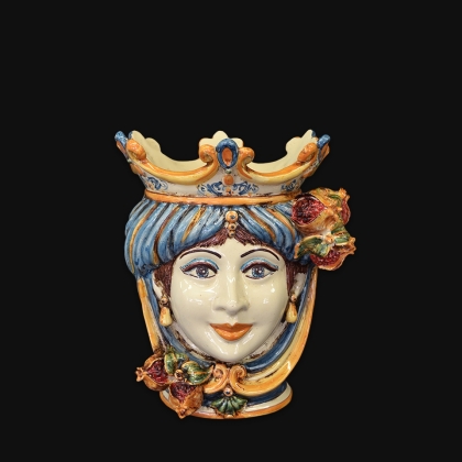 Ceramic Head with pomegranate h 25 blu/orange female