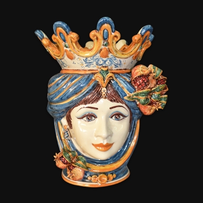 Ceramic Head with pomegranate h 40 blu/orange female
