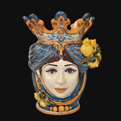 Ceramic Head with lemons h 40 blu/orange female