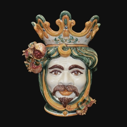 Ceramic Head with pomegranate h 40 green/orange male