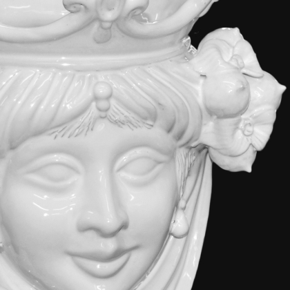Ceramic Head with lemons h 25 white line female - Modern Moorish heads Sofia Ceramiche